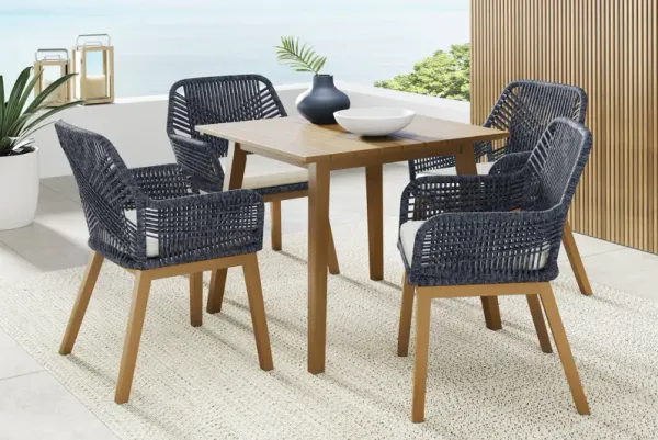 Tessere Natural 5 Pc Square Outdoor Dining Set with Blue Arm Chairs