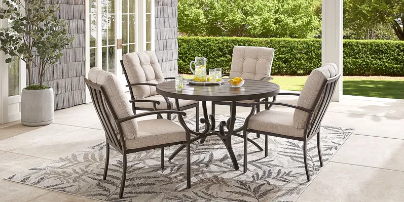 Lake Breeze Aged Bronze 5 Pc Round Outdoor Dining Set with Wren Cushions