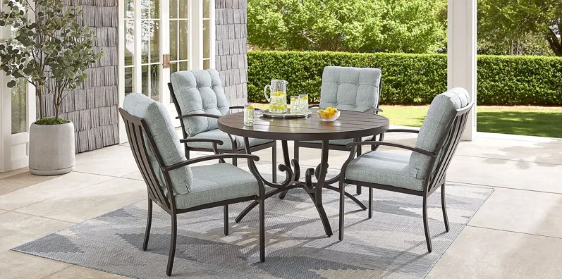Lake Breeze Aged Bronze 5 Pc Round Outdoor Dining Set with Mist Cushions