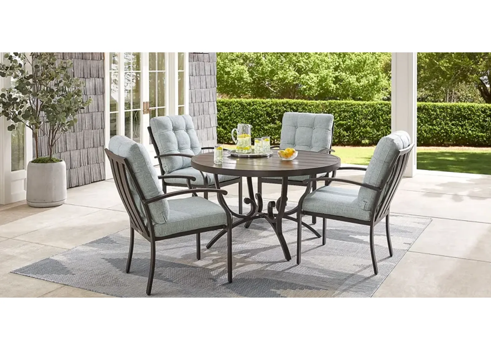 Lake Breeze Aged Bronze 5 Pc Round Outdoor Dining Set with Mist Cushions