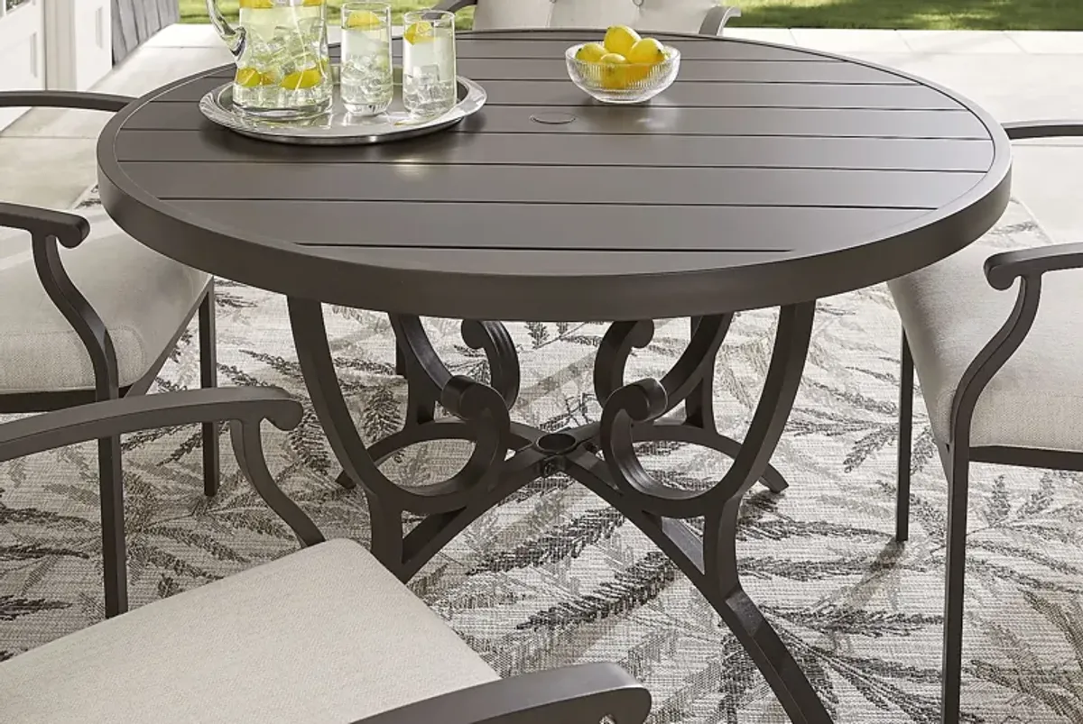 Lake Breeze Aged Bronze 5 Pc Round Outdoor Dining Set with Parchment Cushions