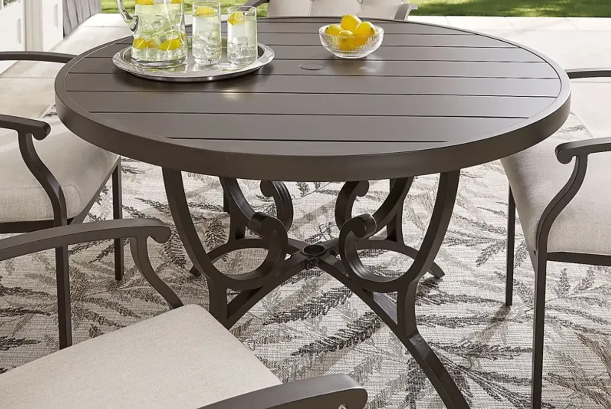 Lake Breeze Aged Bronze 5 Pc Round Outdoor Dining Set with Parchment Cushions
