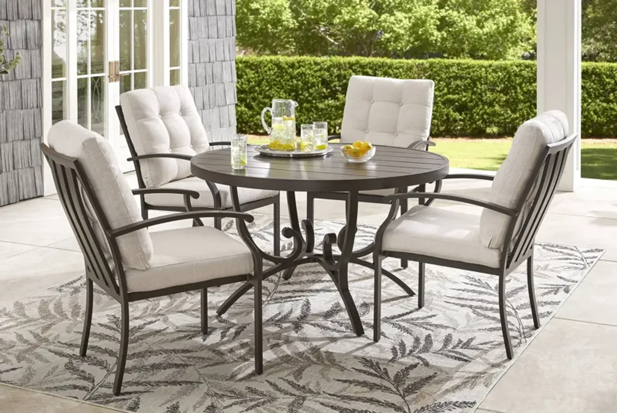 Lake Breeze Aged Bronze 5 Pc Round Outdoor Dining Set with Parchment Cushions
