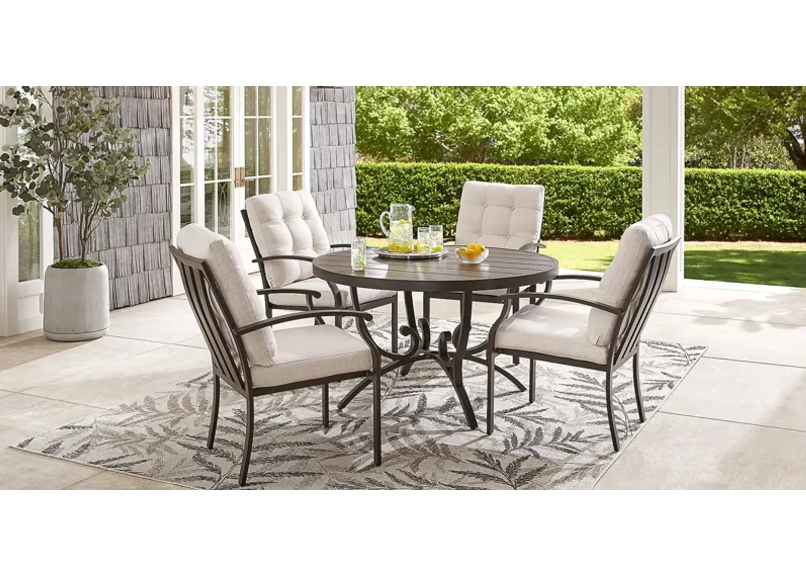 Lake Breeze Aged Bronze 5 Pc Round Outdoor Dining Set with Parchment Cushions