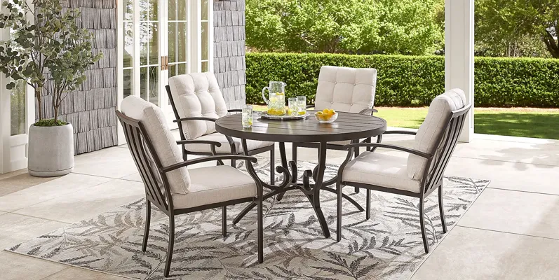 Lake Breeze Aged Bronze 5 Pc Round Outdoor Dining Set with Parchment Cushions