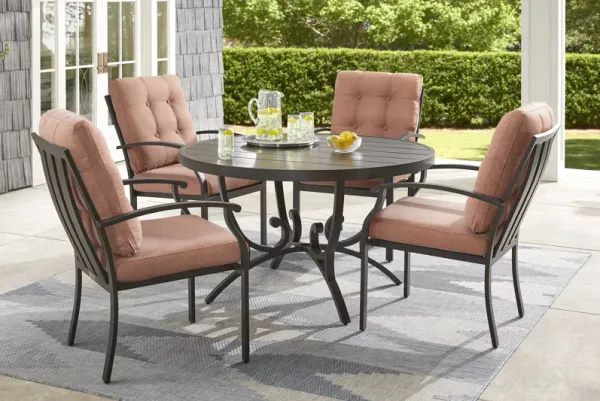 Lake Breeze Aged Bronze 5 Pc Round Outdoor Dining Set with Terracotta Cushions