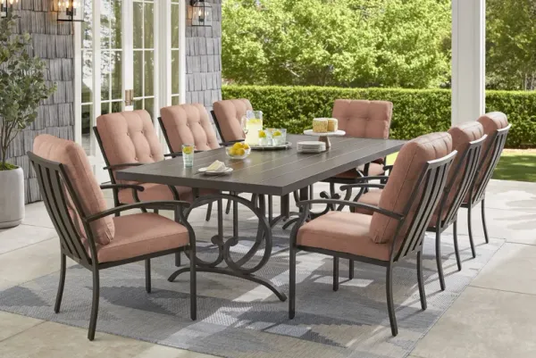 Lake Breeze Aged Bronze 9 Pc Outdoor Dining Set with Terracotta Cushions