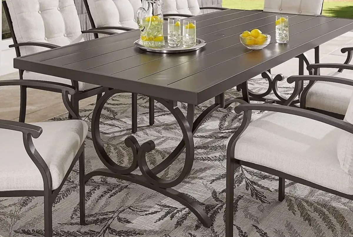 Lake Breeze Aged Bronze 9 Pc Outdoor Dining Set with Hemp-Colored Cushions