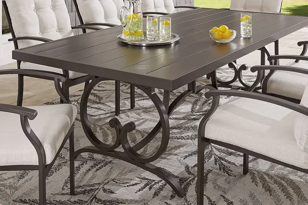 Lake Breeze Aged Bronze 9 Pc Outdoor 90 in. Rectangle Dining Set with Parchment Cushions