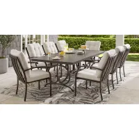 Lake Breeze Aged Bronze 9 Pc Outdoor 90 in. Rectangle Dining Set with Parchment Cushions