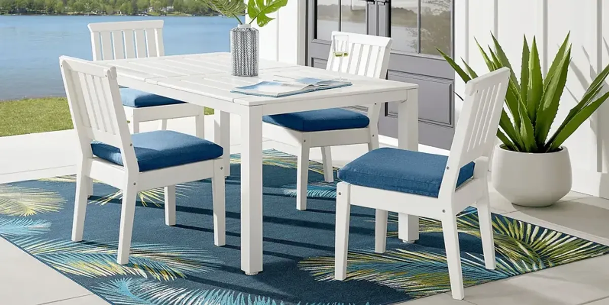 Eastlake White Outdoor Side Chair with Ocean Cushion