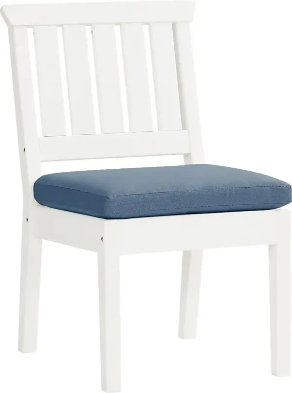 Eastlake White Outdoor Side Chair with Blueberry Cushion