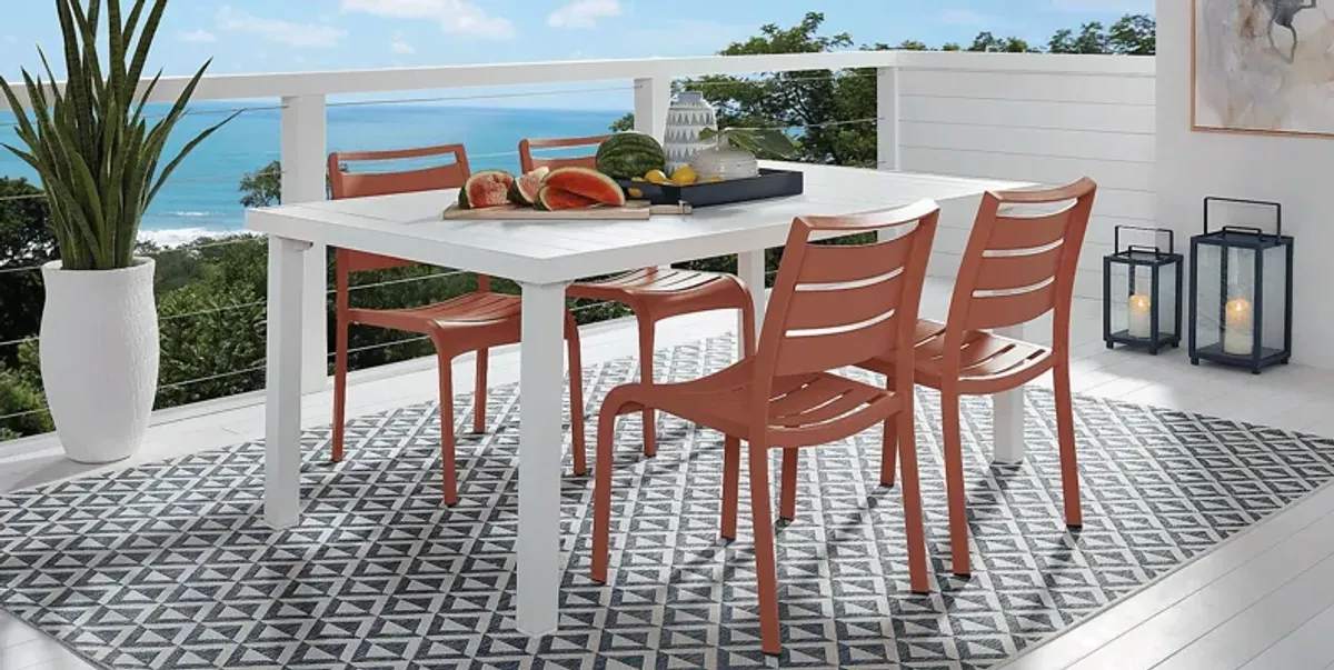 Park Walk White 5 Pc Rectangle Extension Outdoor Dining Set with Coral Chairs