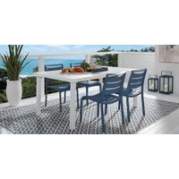 Park Walk White 5 Pc Rectangle Extension Outdoor Dining Set with Navy Chairs