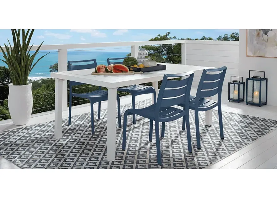 Park Walk White 5 Pc Rectangle Extension Outdoor Dining Set with Navy Chairs