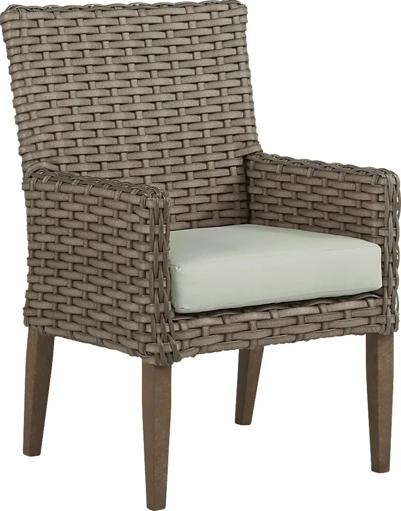 Siesta Key Driftwood Outdoor Arm Chair with Rollo Seafoam Cushion