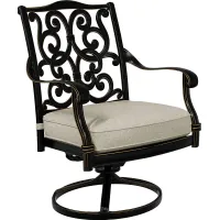 Lake Como Antique Bronze Swivel Rocker Arm Chair with Silk-Colored Cushion