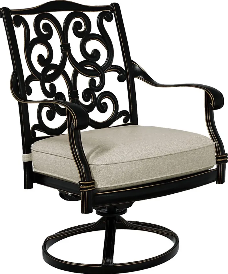 Lake Como Antique Bronze Swivel Rocker Arm Chair with Silk-Colored Cushion