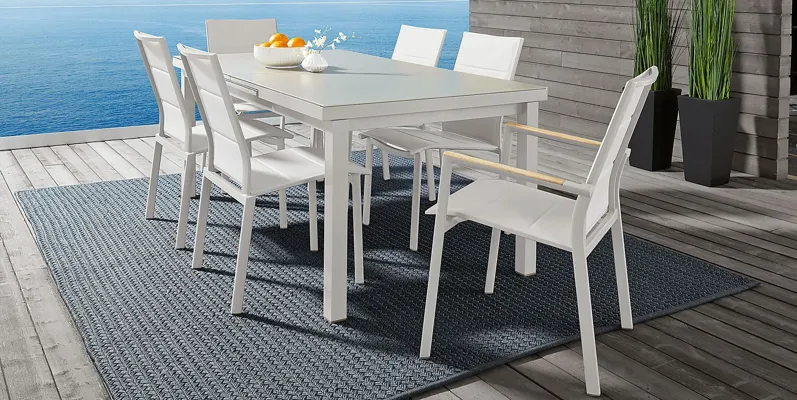 Solana White 9 Pc 71-94 in. Rectangle Outdoor Dining Set