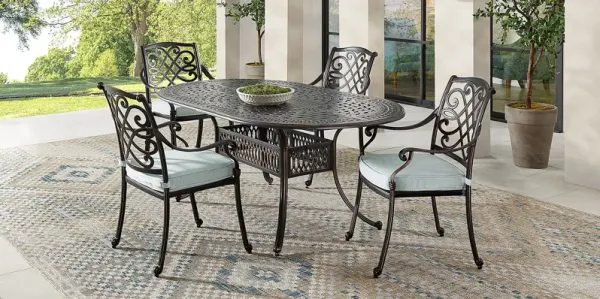Carina Bronze 5 Pc Oval Outdoor Dining Set with Sky Cushions