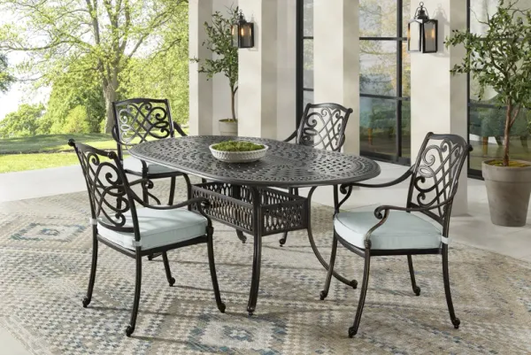Carina Bronze 5 Pc Oval Outdoor Dining Set with Sky Cushions