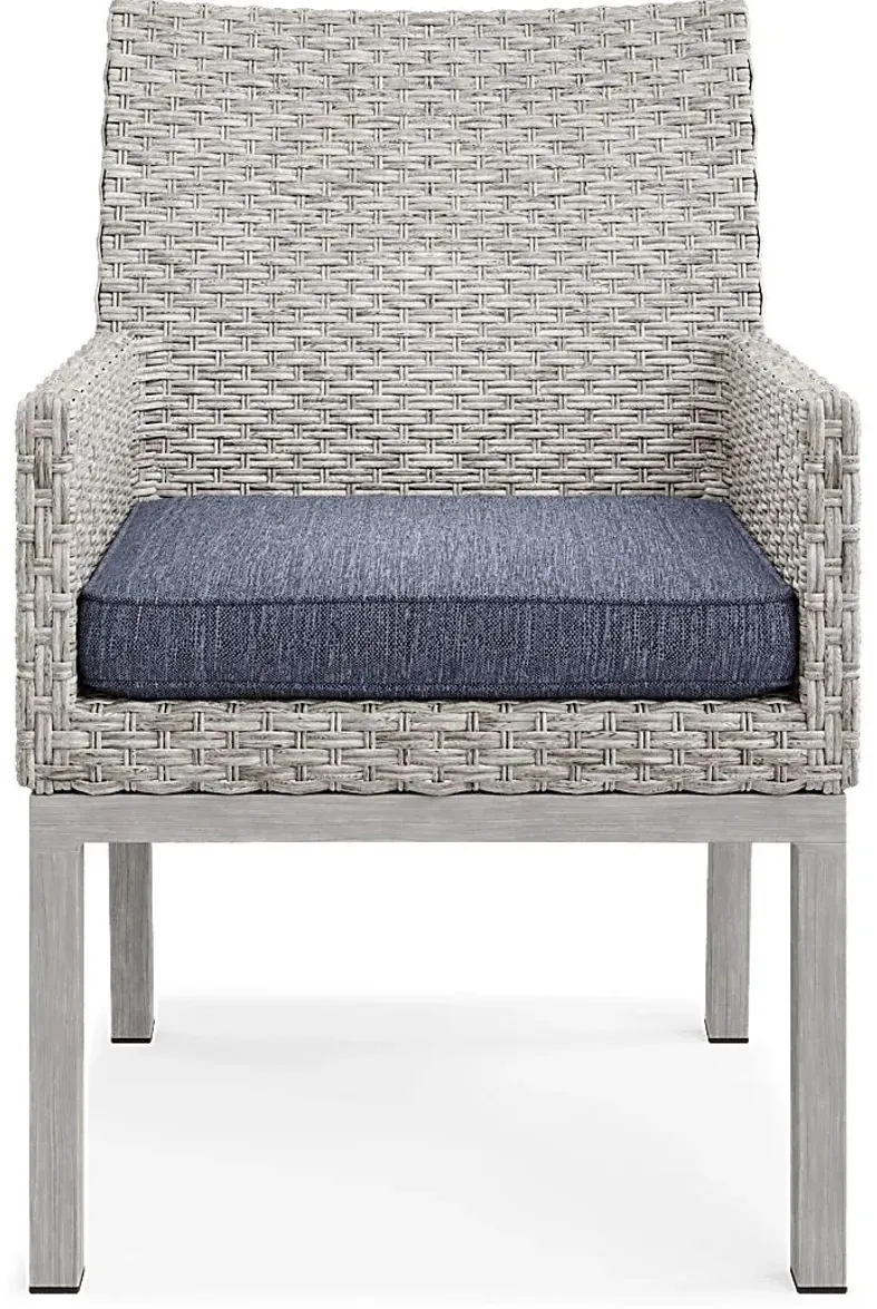 Sun Valley Light Gray Outdoor Arm Chair with Blue Cushion