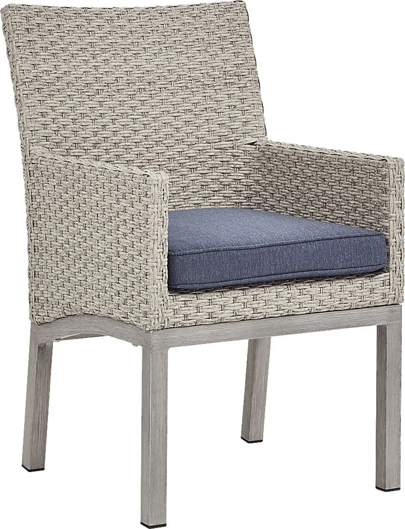 Sun Valley Light Gray Outdoor Arm Chair with Blue Cushion