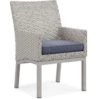 Sun Valley Light Gray Outdoor Arm Chair with Blue Cushion
