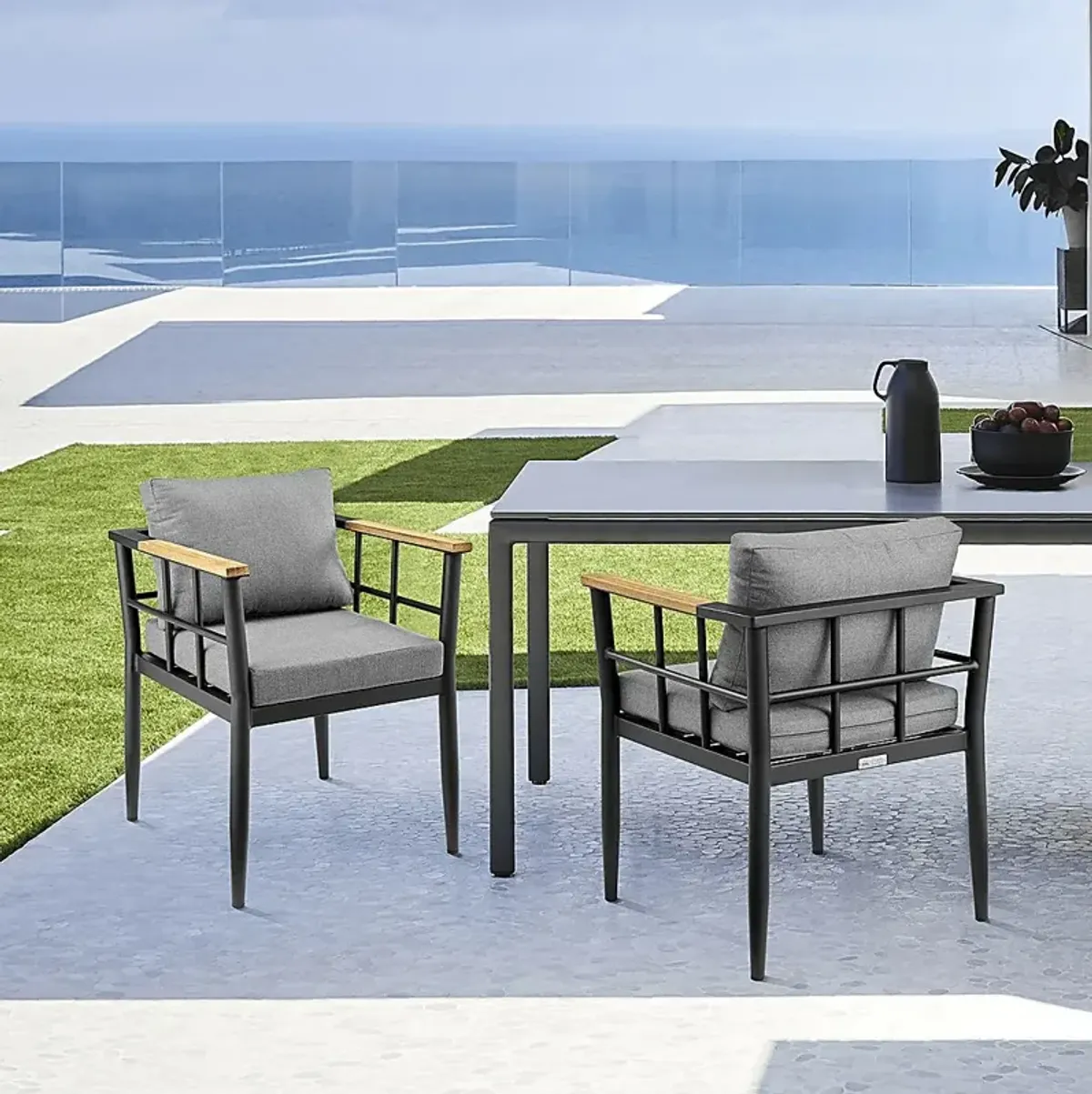 Outdoor Aurania Black Arm Chair, Set of 2