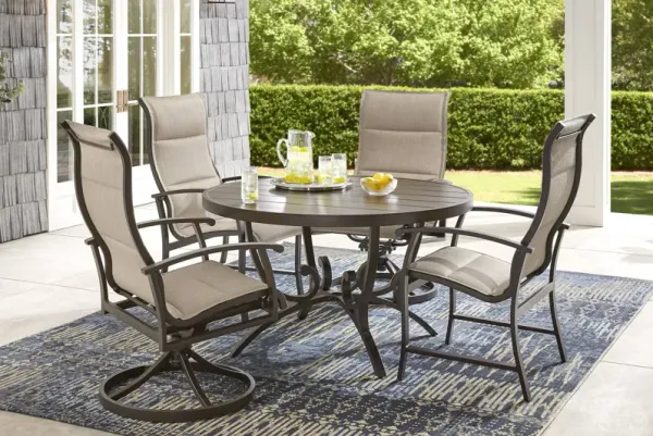 Lake Breeze Aged Bronze 5 Pc Round Outdoor Dining Set with Sling Chairs
