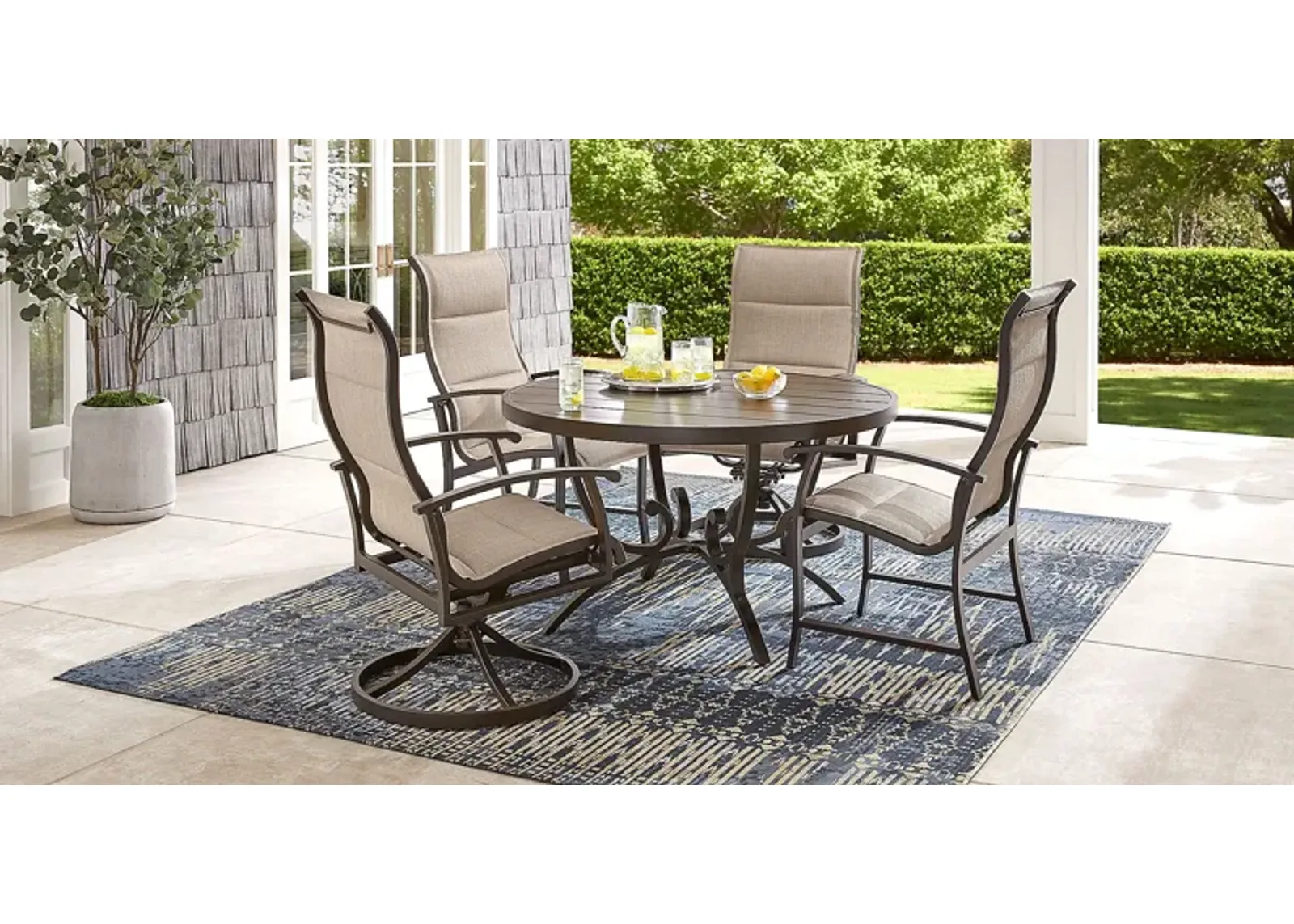 Bermuda Breeze Aged Bronze 5 Pc Round Outdoor Dining Set with Sling Chairs