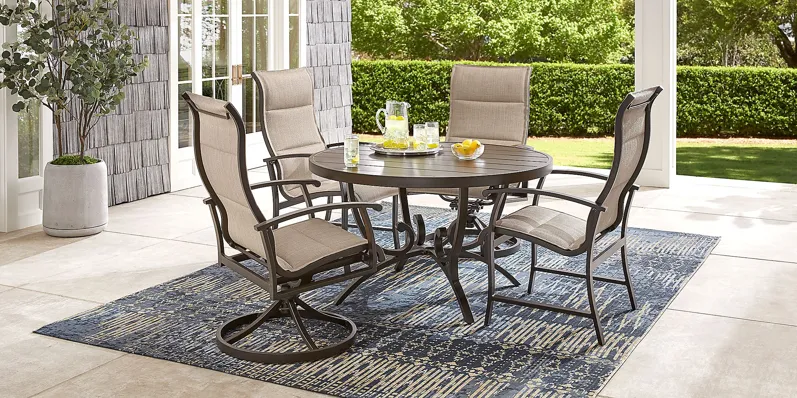 Bermuda Breeze Aged Bronze 5 Pc Round Outdoor Dining Set with Sling Chairs