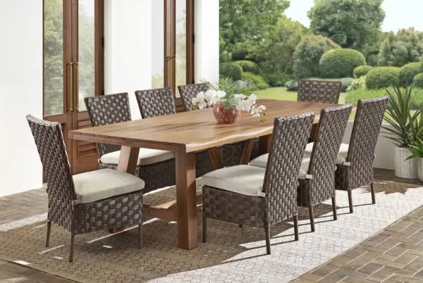 Mantra Brown 9 Pc 102 in. Wood Outdoor Dining Set with Ash Cushions