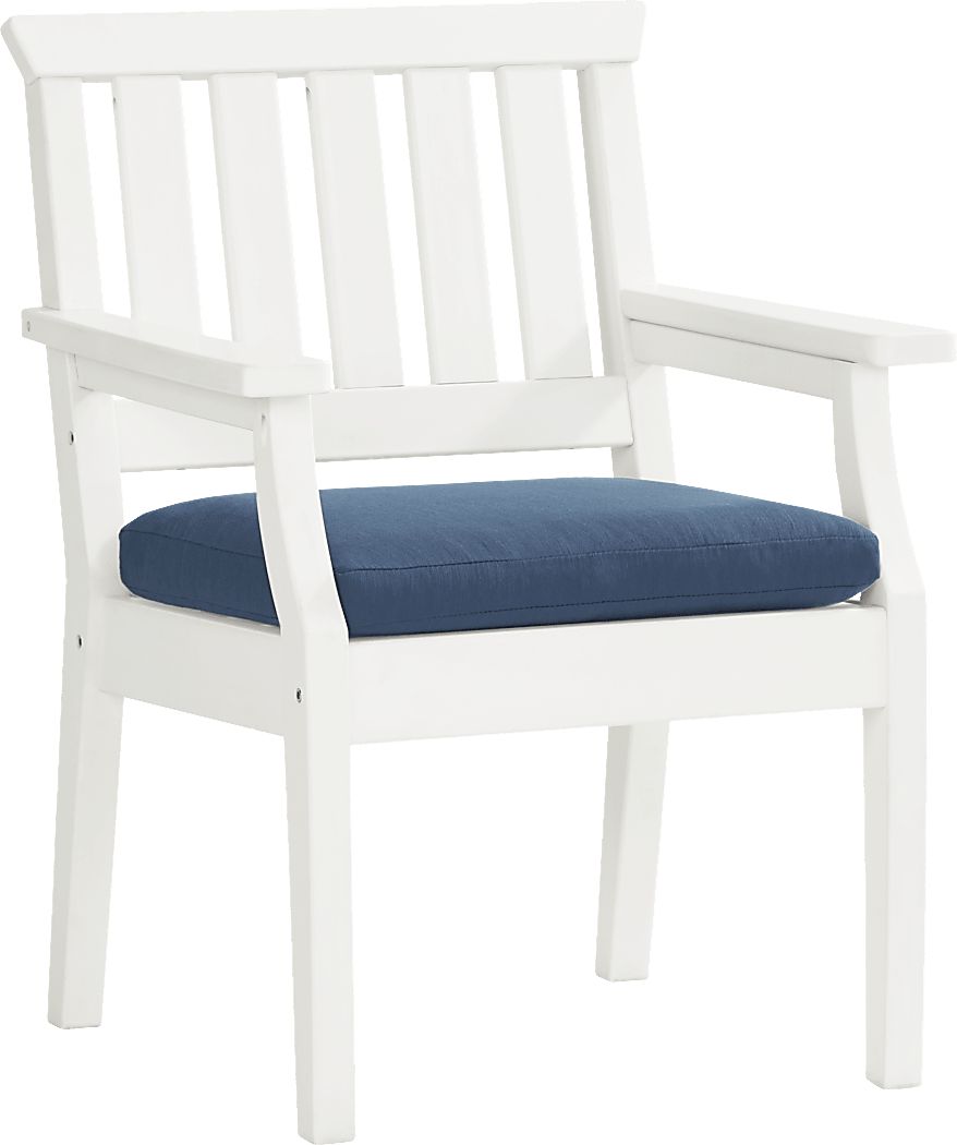 Eastlake White Outdoor Arm Chair with Ocean Cushion