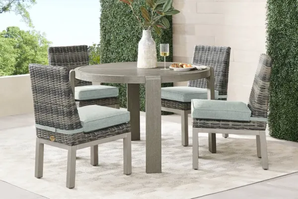 Montecello Gray 5 Pc Round Outdoor Dining Set with Mist Cushions
