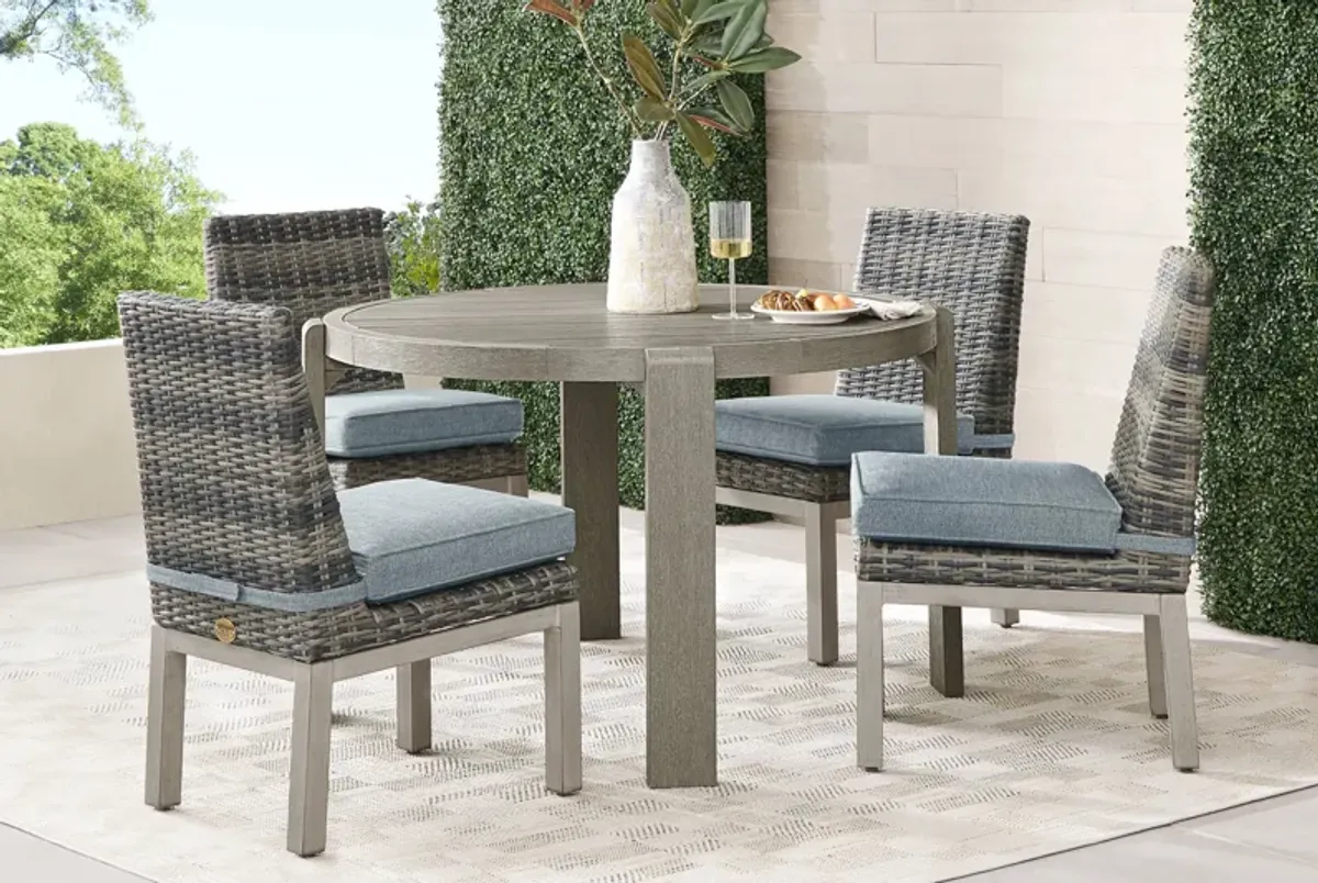 Montecello Gray 5 Pc Round Outdoor Dining Set with Azure Cushions