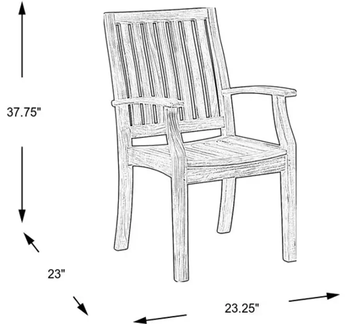 Pleasant Bay Teak Outdoor Slat Back Arm Chair