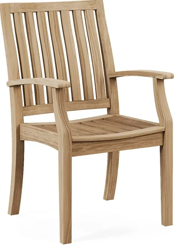 Pleasant Bay Teak Outdoor Slat Back Arm Chair