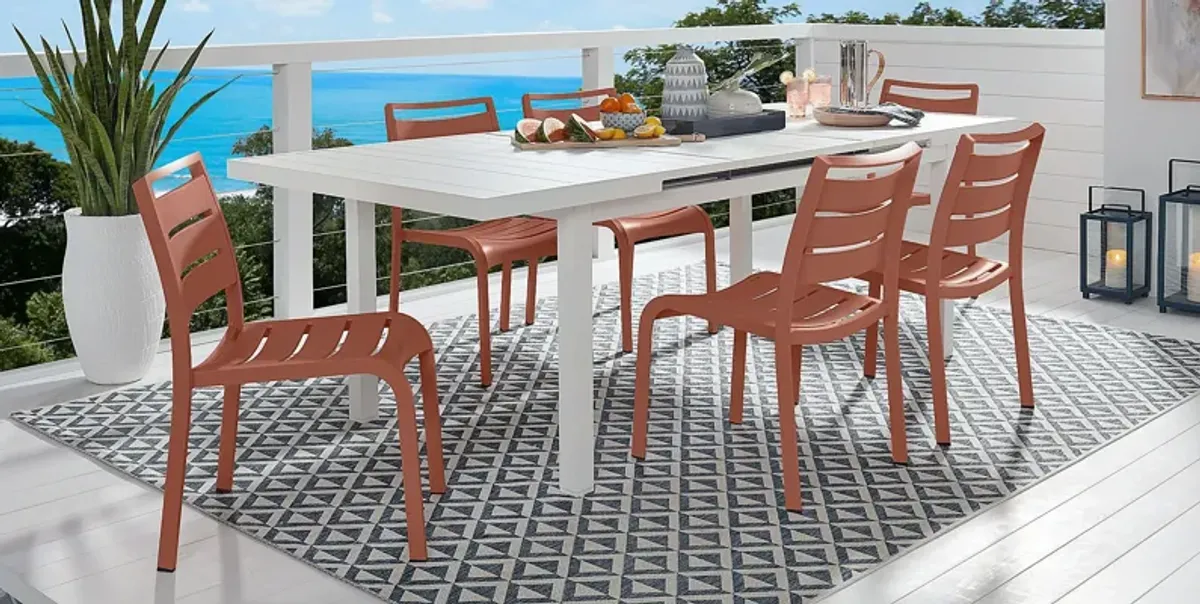 Park Walk White 7 Pc 73 - 97 in. Rectangle Extension Outdoor Dining Set with Coral Chairs