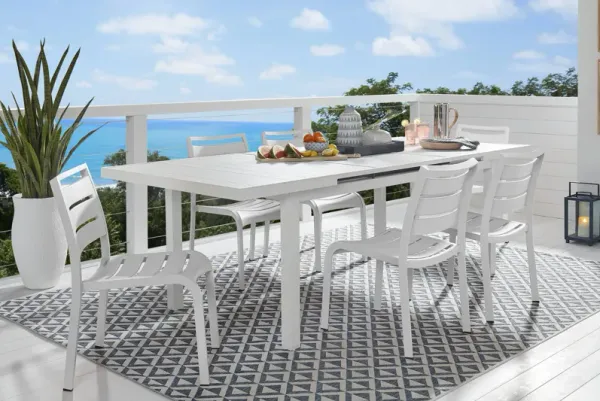 Park Walk White 7 Pc 73 - 97 in. Rectangle Extension Outdoor Dining Set with White Chairs