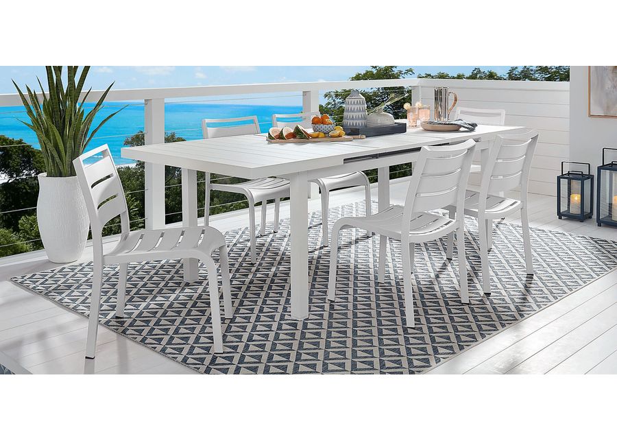 Park Walk White 7 Pc 73 - 97 in. Rectangle Extension Outdoor Dining Set with White Chairs