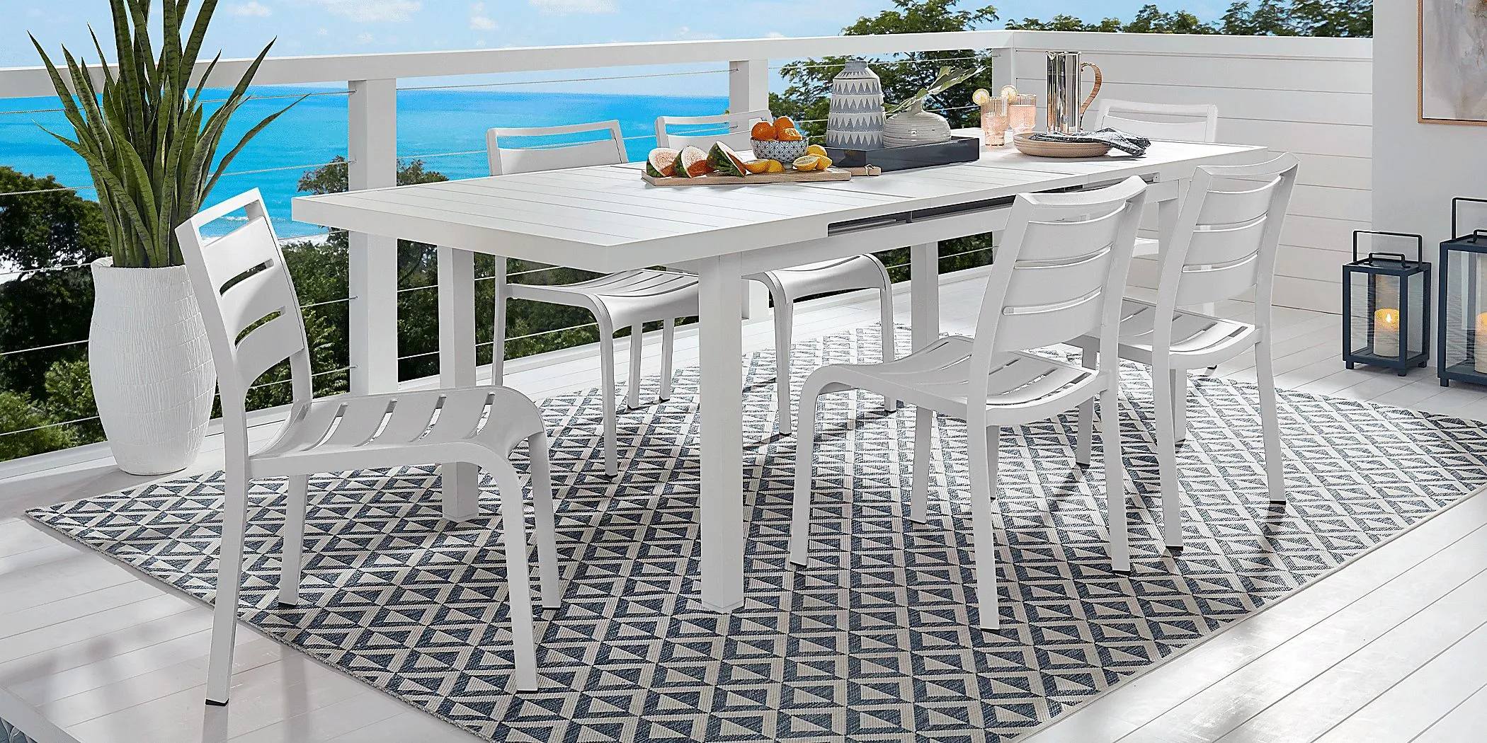 Park Walk White 7 Pc 73 - 97 in. Rectangle Extension Outdoor Dining Set with White Chairs