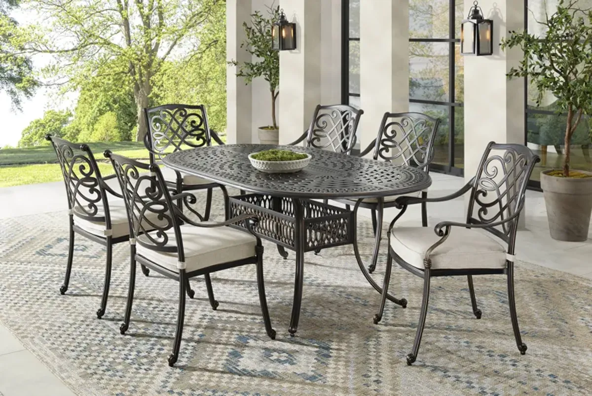 Carina Bronze 7 Pc Oval Outdoor Dining Set with Desert Cushions
