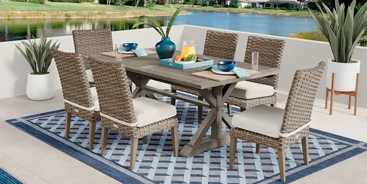 Siesta Key Gray 7 Pc Rectangle Outdoor Dining Set with Linen Cushions