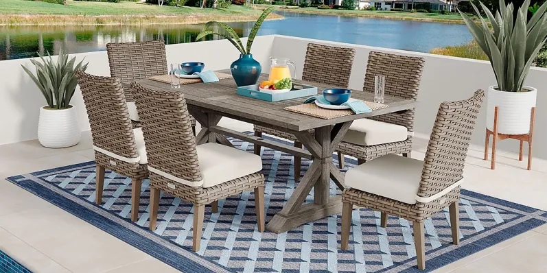 Siesta Key Gray 7 Pc Rectangle Outdoor Dining Set with Linen Cushions