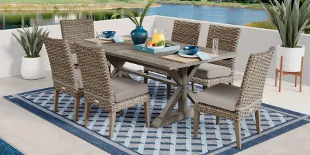 Siesta Key Gray 7 Pc Rectangle Outdoor Dining Set with Twine Cushions