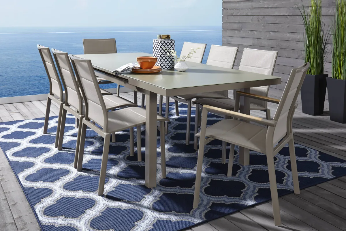 Solana Taupe 9 Pc 71-94 in. Rectangle Outdoor Dining Set