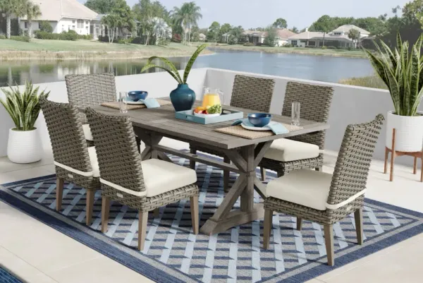 Siesta Key Gray 7 Pc Outdoor Dining Set with Desert Cushions