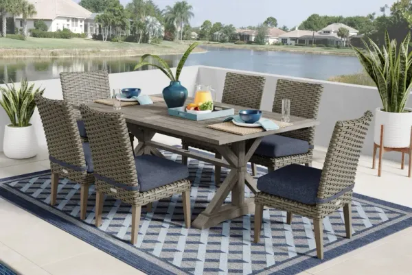 Siesta Key Gray 7 Pc Outdoor Dining Set with Ink Cushions