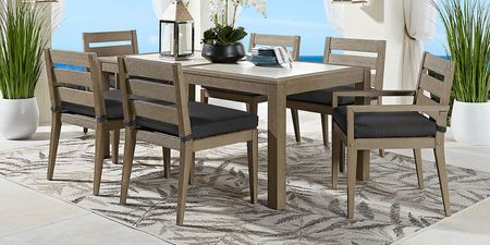 Lake Tahoe Gray 7 Pc Rectangle Outdoor Dining Set with Charcoal Cushions